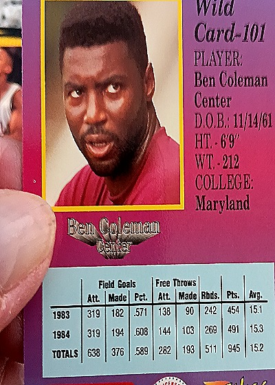 1992 Wild Card 1st Edition #101 Ben Coleman — back