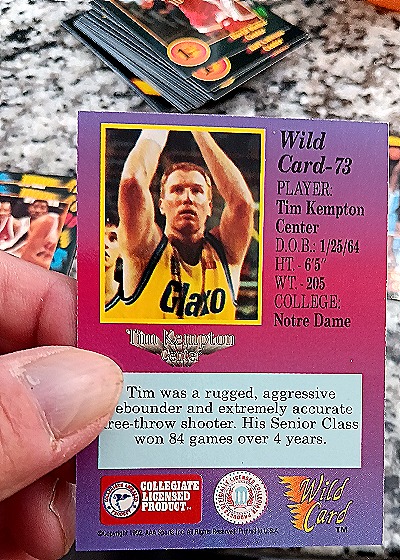1992 Wild Card Collegiate #73 Tim Kempton — back