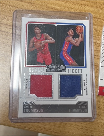 2023-24 Panini Contenders Basketball #RT2 Amen Thompson Ausar Thompson Rookie Ticket Dual Patch — front
