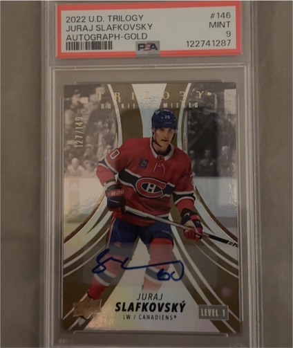 2022 U.D. Trilogy #146 Juraj Slafkovsky Autograph-Gold — front