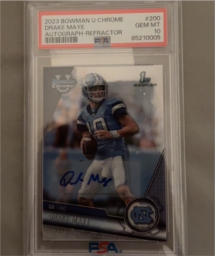 2023 Bowman University Chrome #200 Drake Maye Autograph Refractor — front