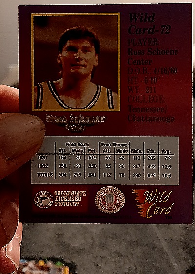 1991 Wild Card #72 Russ Schoene — back