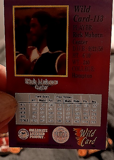 1988 Wild Card #113 Rick Mahorn — back