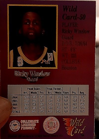 1991 Wild Card #50 Ricky Winslow — back