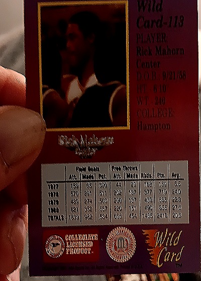 1990 Wild Card #118 Rick Mahorn — back
