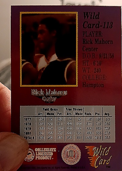 1991 Wild Card #113 Rick Mahorn — back