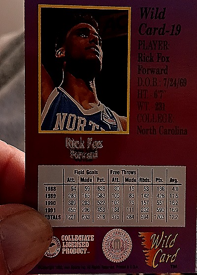 1991 Wild Card #19 Rick Fox — back