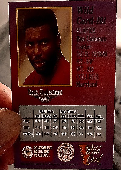 1992 Wild Card #101 Ben Coleman — back