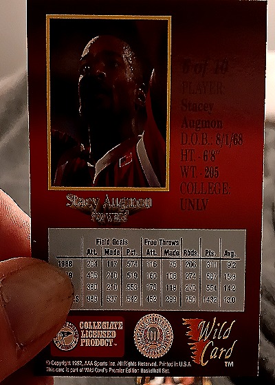 1992 Wild Card #10 Stacy Augmon — back