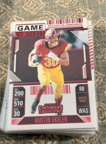2024 Panini Contenders #98 Austin Ekeler Red Game Ticket Washington Commanders — front