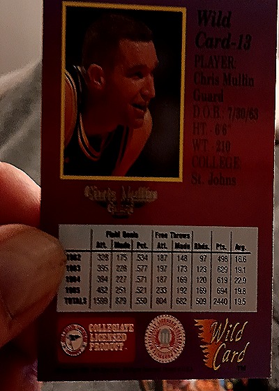 1992 Wild Card Collegiate #13 Chris Mullin — back