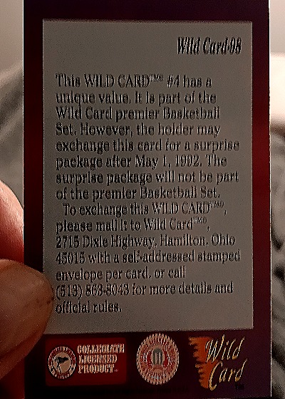 1992 Wild Card Basketball Surprise Card #4 — back