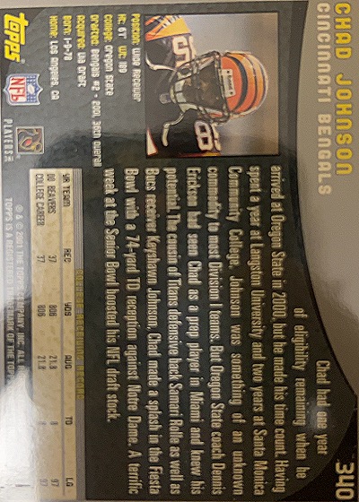 1996 Topps #310 Chad Johnson Rookie — back