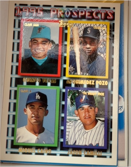 1995 Topps #540 Quilvio Veras / Arquimedez Pozo / Miguel Cairo / Jason Camilli — front