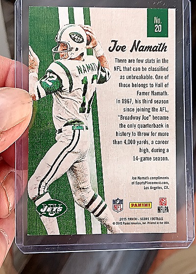 2015 Panini Score #20 Joe Namath — back