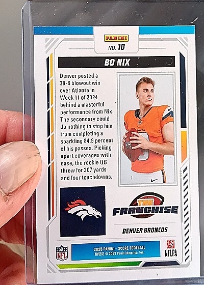 2025 Panini Score #10 Bo Nix The Franchise Denver Broncos — back