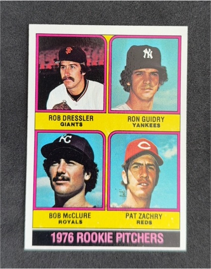 1976 Topps #599 Rookie Pitchers Rob Dressler Ron Guidry Bob McClure Pat Zachry — front