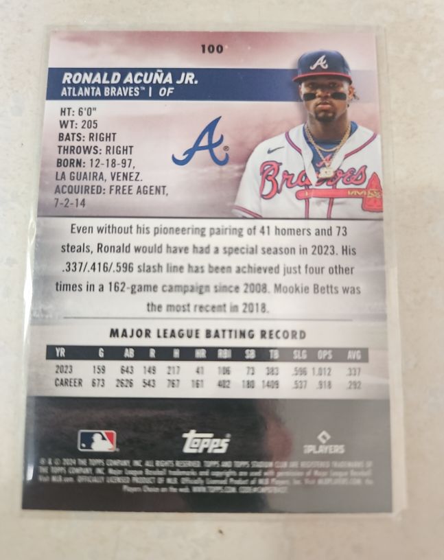 2022 Topps Stadium Club #100 Ronald Acuña Jr. — front