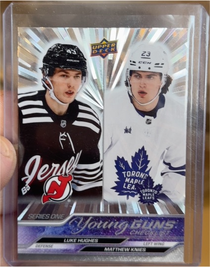 2023-24 Upper Deck Series 1 Young Guns Checklist #250 Luke Hughes / Matthew Knies — front