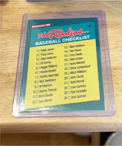 1986 Donruss The Rookies #56 Checklist — front