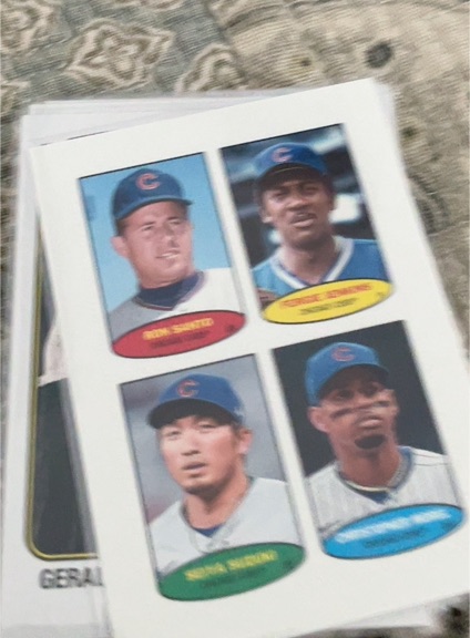 2023 Topps Heritage 1974 Topps Stamps #74BS-9/10/11/12 Ron Santo, Billy Williams, Seiya Suzuki, Christopher Morel — front