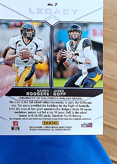 2019 Panini Contenders Draft Picks Legacy #7 Aaron Rodgers Jared Goff — back