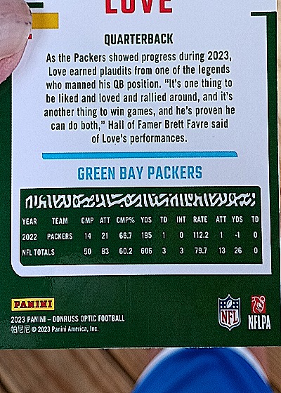 2023 Panini Donruss Optic #68 Jordan Love — back