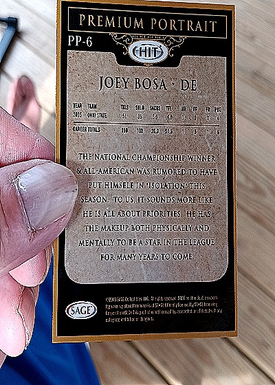 2016 Sage Hit #PP-6 Joey Bosa Premium Portrait — back