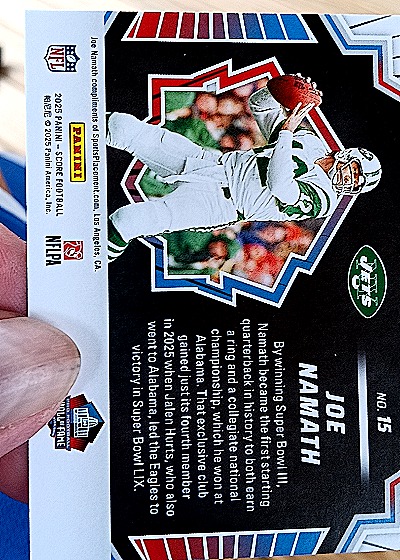 2025 Panini Score Men of Canton #15 Joe Namath — back