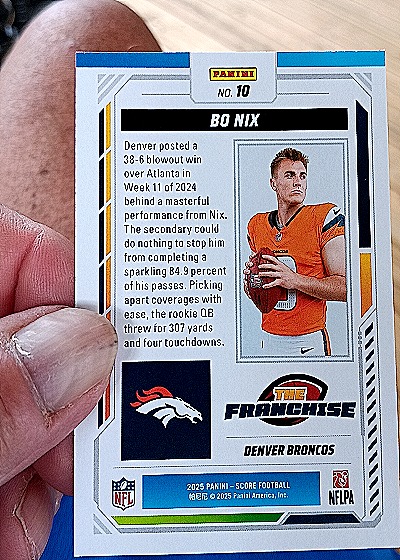 2025 Panini Score #10 Bo Nix The Franchise Denver Broncos — back