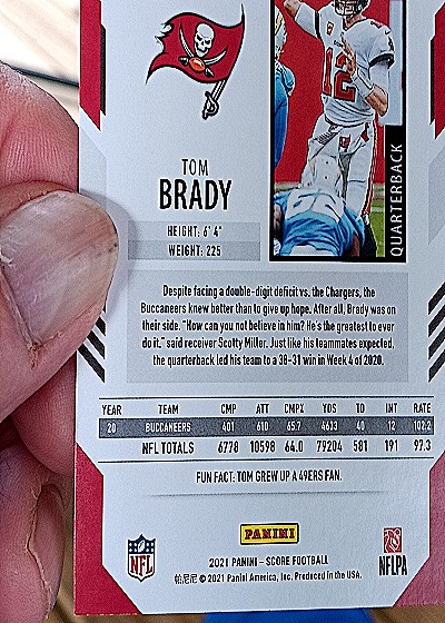 2021 Panini Score #12 Tom Brady — back