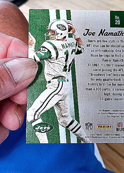 2015 Panini Score Gridiron Heritage #20 Joe Namath — back