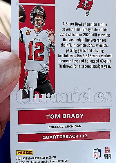2021 Panini Chronicles #QB Tom Brady — back