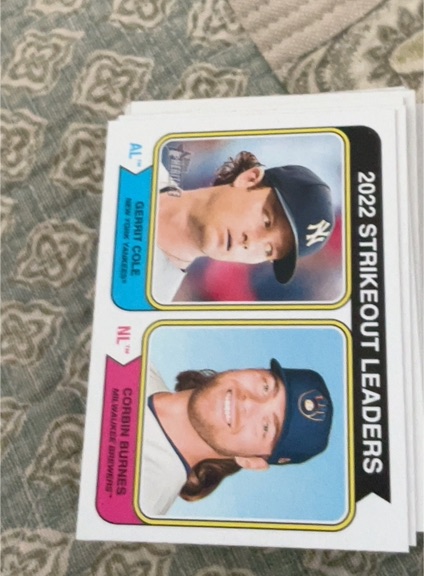2023 Topps Heritage #207 2022 Strikeout Leaders Gerrit Cole / Corbin Burnes — front
