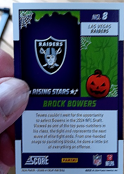 2024 Panini Score-A-Treat #8 Brock Bowers Rising Stars Orange Pumpkin — back