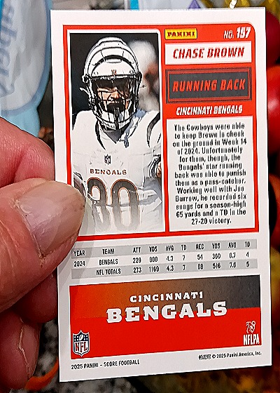 2025 Panini Score Football #157 Chase Brown — back
