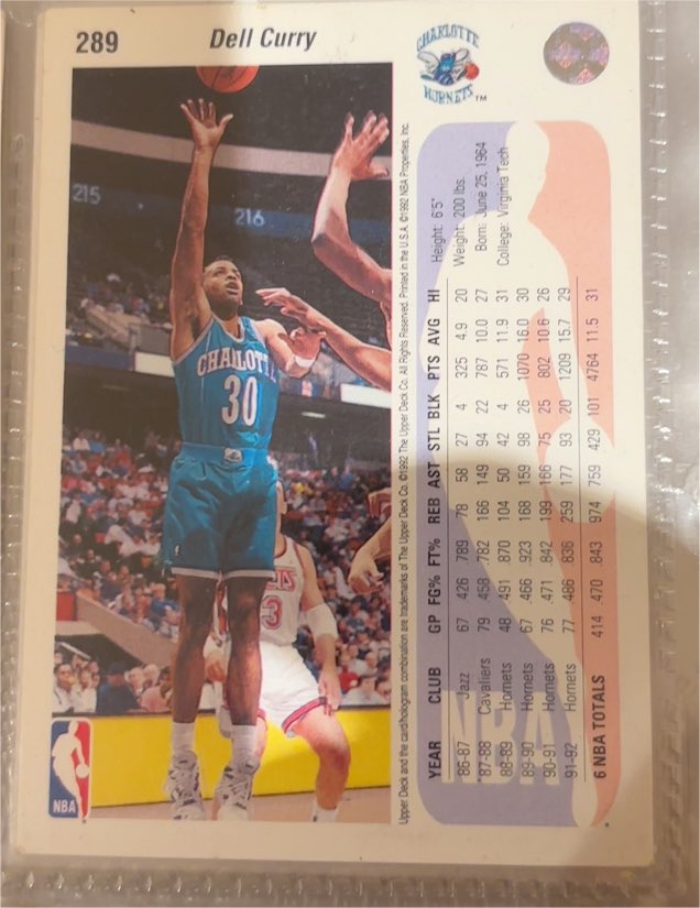 1992 Upper Deck #289 Dell Curry — front