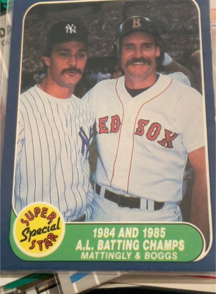 1986 Fleer #639 1984 and 1985 A.L. Batting Champs Don Mattingly / Wade Boggs — front