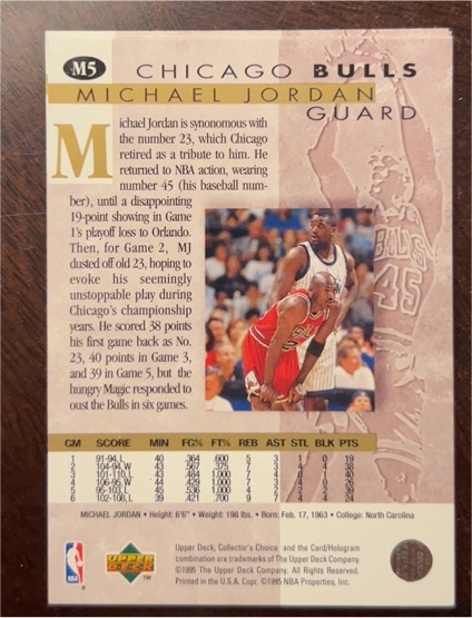 1995 Upper Deck Collector's Choice M5 Michael Jordan — front