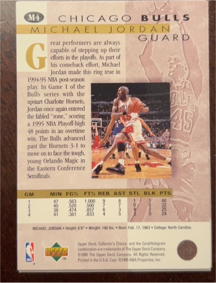 1995-96 Upper Deck Collector's Choice #M4 Michael Jordan — front