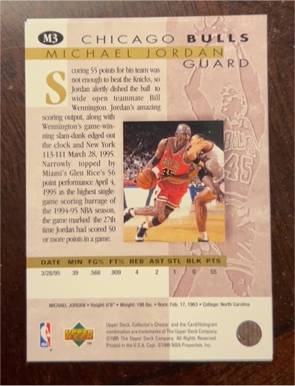 1995-96 Upper Deck Collector's Choice #M3 Michael Jordan — front