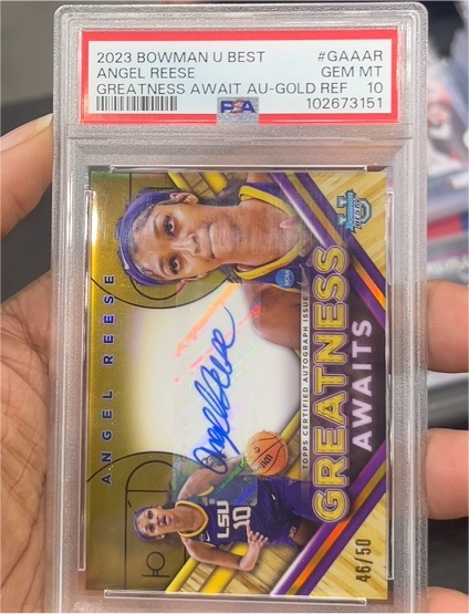 2023 Bowman U Best #GAAAR Angel Reese Greatness Awaits AU-Gold Ref — front