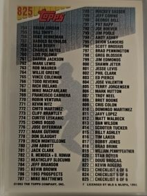 1993 Topps #825 Checklist 6: 692-825 — front