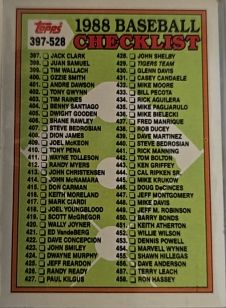 1988 Topps #528 Checklist: 397-528 — front