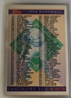 1994 Topps #396 Checklist: 199-396 — front