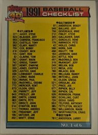 1991 Topps #656 Baseball Checklist — front