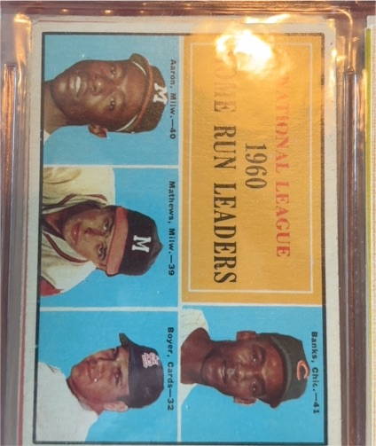 1961 Topps #43 National League Home Run Leaders Hank Aaron Eddie Mathews Ernie Banks Ken Boyer — front