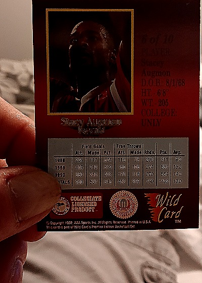 1992 Wild Card #100 Stacy Augmon — back