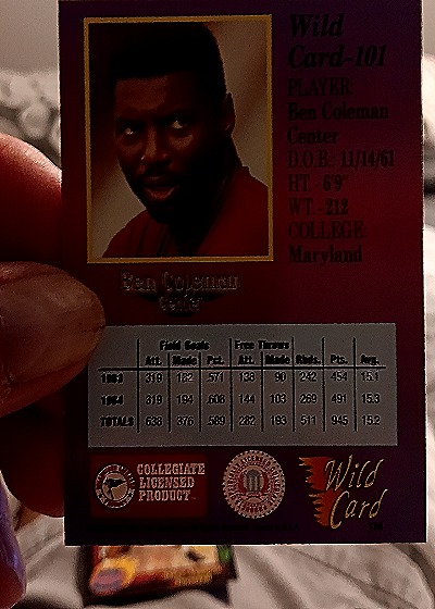 1992 Wild Card #101 Ben Coleman — back