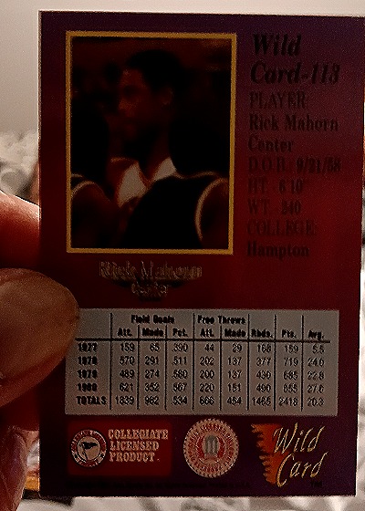 1992 Wild Card Collegiate #118 Rick Mahorn — back
